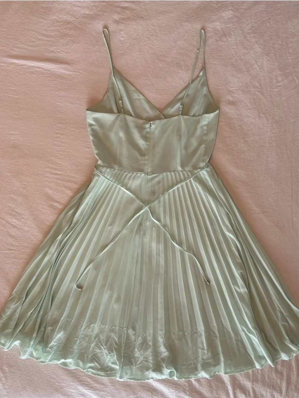 Mint Green Chiffon Pleated Midi Dress Cottagecore Fairy Romantic Garden Party - Picture 5 of 14